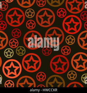 vector seamless pattern - red stars in circles on green background Stock Vector