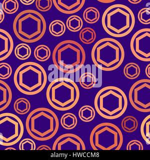 vector seamless pattern - red hexagons and circles on violet background Stock Vector