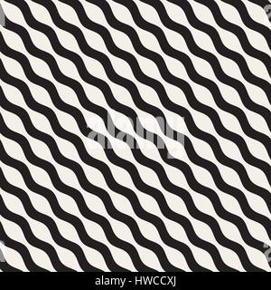 Wavy Ripple Lines. Vector Seamless Black and White Pattern. Stock Vector