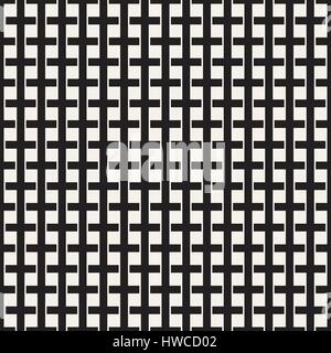 Weave Seamless Pattern. Braiding Background of Intersecting Stripes Lattice. Black and White Geometric Vector Illustration. Stock Vector