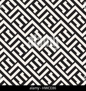 Maze Tangled Lines Contemporary Graphic. Vector Seamless Black and White Pattern. Stock Vector