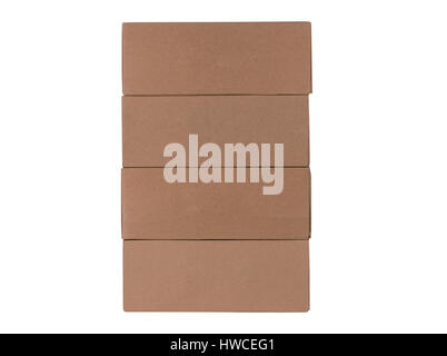 Brown Cardboard Boxes in a Pile Isolated on a White Background. Stock Photo