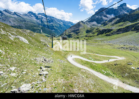 Mountain biking in the Monte Rosa mountains, North Italy, Alps, Europe, EU Stock Photo