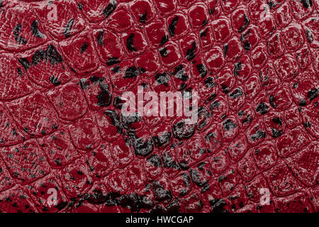 Red leather texture background. Closeup photo. Skin reptiles such as crocodile or snake. Stock Photo