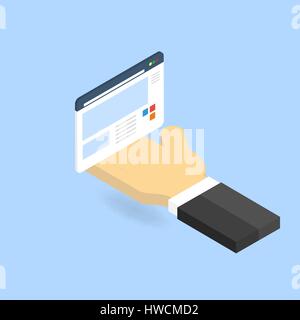 Hand and website page. The concept of site management. Vector illustration . Stock Vector