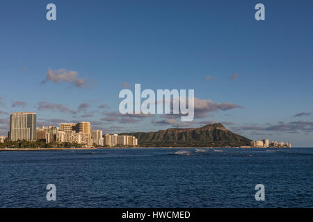 A view of Diamond Head and Waikiki from Ala Monana beach park. Stock Photo