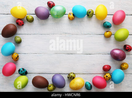Multicolored Background with eggs. Top view Stock Photo