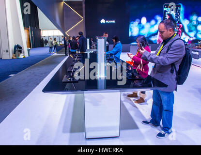LAS VEGAS - JAN 08 : The Huawei booth at the CES show held in Las Vegas on January 08 2017 , CES is the world's leading consumer-electronics show. Stock Photo