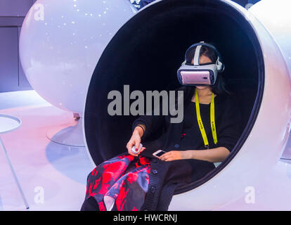 LAS VEGAS - JAN 08 : Virtual reality demonstration at The Huawei booth at the CES show in Las Vegas on January 08 2017 , CES is the world's leading co Stock Photo