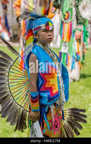 Canada, Quebec province, Quebec City, Wendake reserve Huron First Nation, the annual powwow in June, traditional dances in tradtional costume Stock Photo