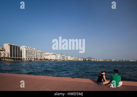 Greece, Central Macedonia Region, Thessaloniki, waterfront view with people Stock Photo