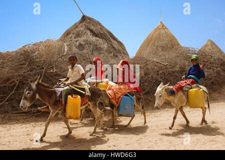 Yemen, Tihama, in the villages, the earthen huts are covered with long braids of ropes Stock Photo