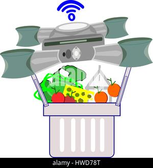 Drone with groceries. Stock Vector