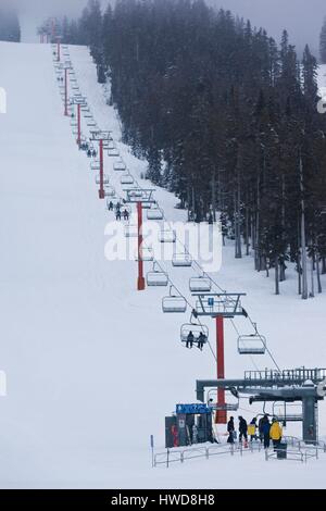 Canada, British Columbia, Vancouver Island, Courtenay, Mount Washington Alpine Resort, ski lift, winter Stock Photo