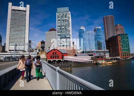 United States, Massachusetts, Boston, Federal Reserve Bank, Intercontinental Hotel, and Boston Tea Party Museum, morning Stock Photo