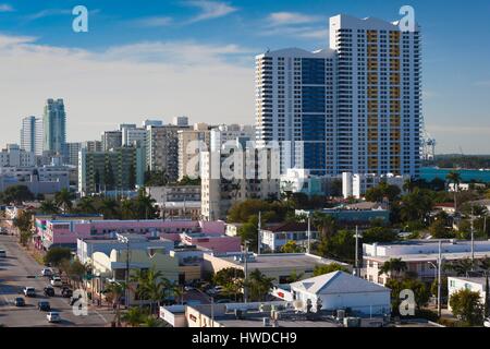 United States, Florida, Miami Beach, elevated view of Alton Road, morning Stock Photo