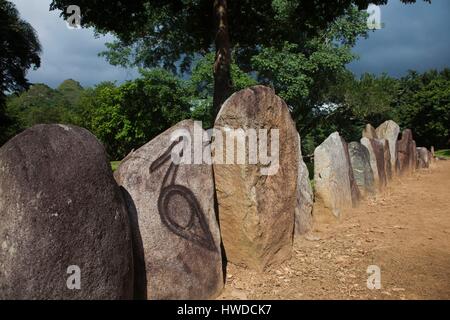 Puerto Rico, North Coast, Karst Country, Utuado, Parque Ceremonial Indigena de Caguana, monoliths at ancient Taino people's ceremonial site Stock Photo