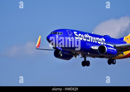 Southwest Airlines approaching the landing at BWI airport Stock Photo