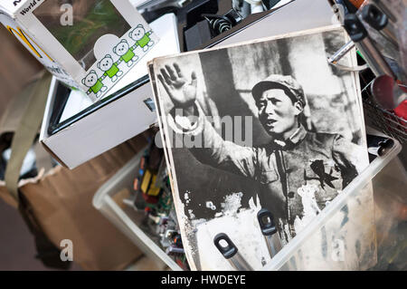 SHAM SHUI PO, HONG KONG - FEB 16, 2014 - Old photo of Chairman Mao at a Hong Kong antique market Stock Photo