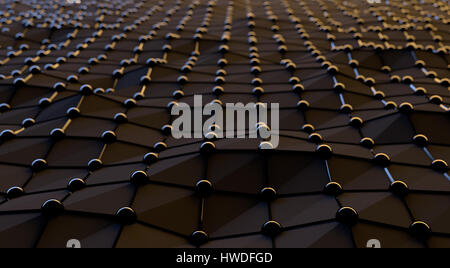 Black glossy balls in the grid. Abstract technology background. 3D render illustration. Stock Photo