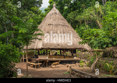 Family Hut in Abui Village, near Kalabahi, Pulau Alor, Indonesia Stock Photo