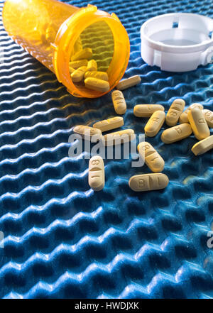 Still life of Pills and Medicine Bottle Stock Photo