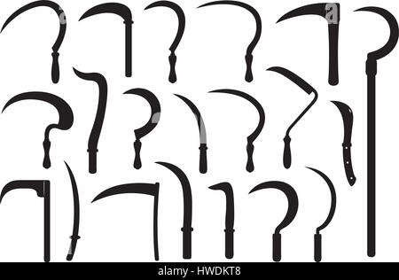 Set of different sickles isolated on white Stock Vector