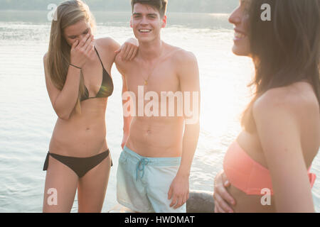 Group of friends enjoying beach party Stock Photo