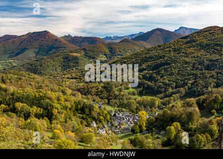 The village of Saint-Lary, France seen from above in autumn Stock Photo