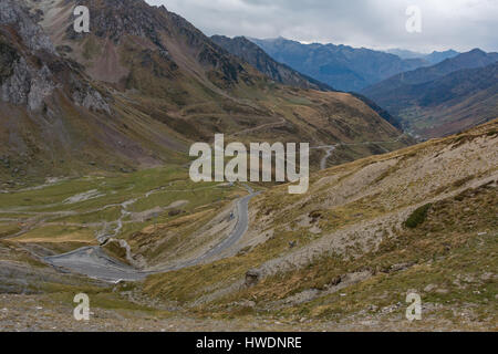 The Col du Tourmalet mountain road winding through the Pyrenees in France Stock Photo