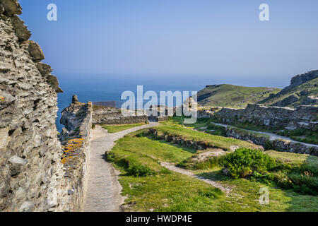 United Kingdom, South West England, Cornwall, Tintagel, ruins of the Upper courtyard of medieval Tintagel Castle Stock Photo