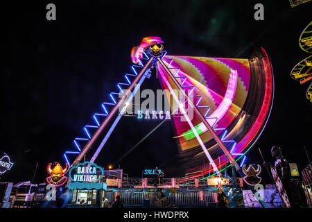 fairground attraction during the night in Santa Cruz de Tenerife carnival. Stock Photo