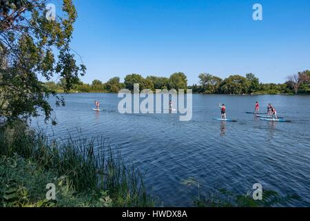 Canada, Quebec province, Montreal, Lachine, rapids, SUP hike, Stand Up Paddle board on the St. Lawrence river Stock Photo