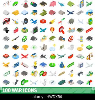 100 war icons set, isometric 3d style Stock Vector