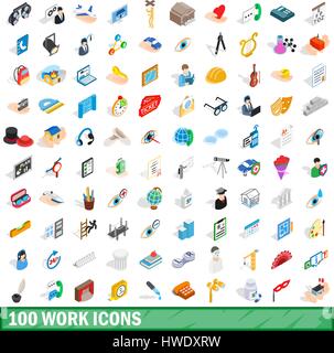 100 work icons set, isometric 3d style Stock Vector