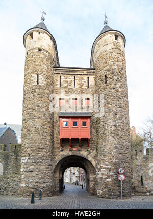 City gate Helpoort, Hells gate, part of old city wall in centre of Maastricht, Limburg, Netherlands Stock Photo