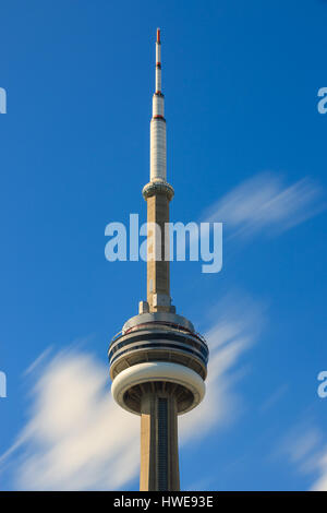 The CN Tower in Toronto with a long exposure, taken from the Toronto Islands. Stock Photo