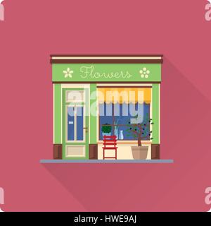 flat design long shadow flower shop building vector illustration Stock Vector