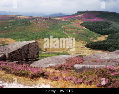Carl Wark and Higger Tor from Burbage Rocks, Derbyshire, Peak District, England Stock Photo