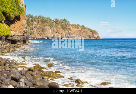 Cliffs of Kohala from the beach of Pololu Valley on the Big Island of Hawaii. Stock Photo