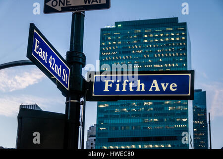 Street sign of Fifth Ave and East 42nd St - New York, USA Stock Photo