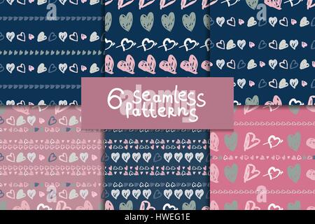 Doodle seamless pattern set with hearts Stock Vector