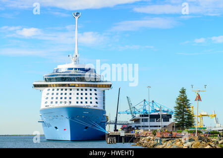 Port Adelaide, South Australia, February 14, 2017:  MS Ovation of the Seas cruise ship leaving Outer Harbour. It is third ship in the Quantum Class of Stock Photo