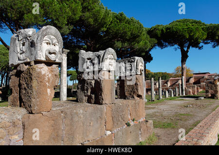 Italy Lazio Ostia Antica -masks of Roman theater Stock Photo