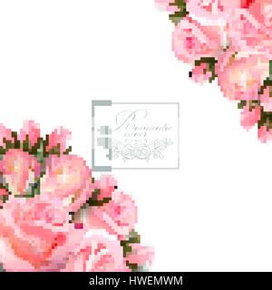 Vector background with pink roses flowers and green leaves. Stock Vector