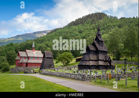 Borgund Stave Church historical complex Stock Photo