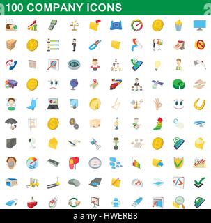 100 company icons set, cartoon style Stock Vector