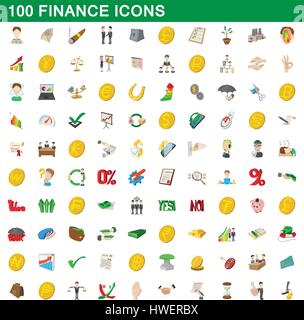 100 finance icons set, cartoon style Stock Vector
