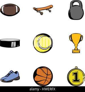 Sporting equipment icons set, cartoon style Stock Vector