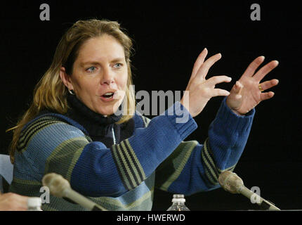 Jennifer Trosper, mission manager for the Mars Exploration Rover, explains the status of  the Mars rover, 'Spirit', during a press conference at the Jet Propulsion Laboratory (JPL) in Pasadena, California on Monday, 02 February 2004. The 'Spirit', the first of two rovers currently on Mars, had difficulties with its software which is has been remedied. Photo by Francis Specker Stock Photo